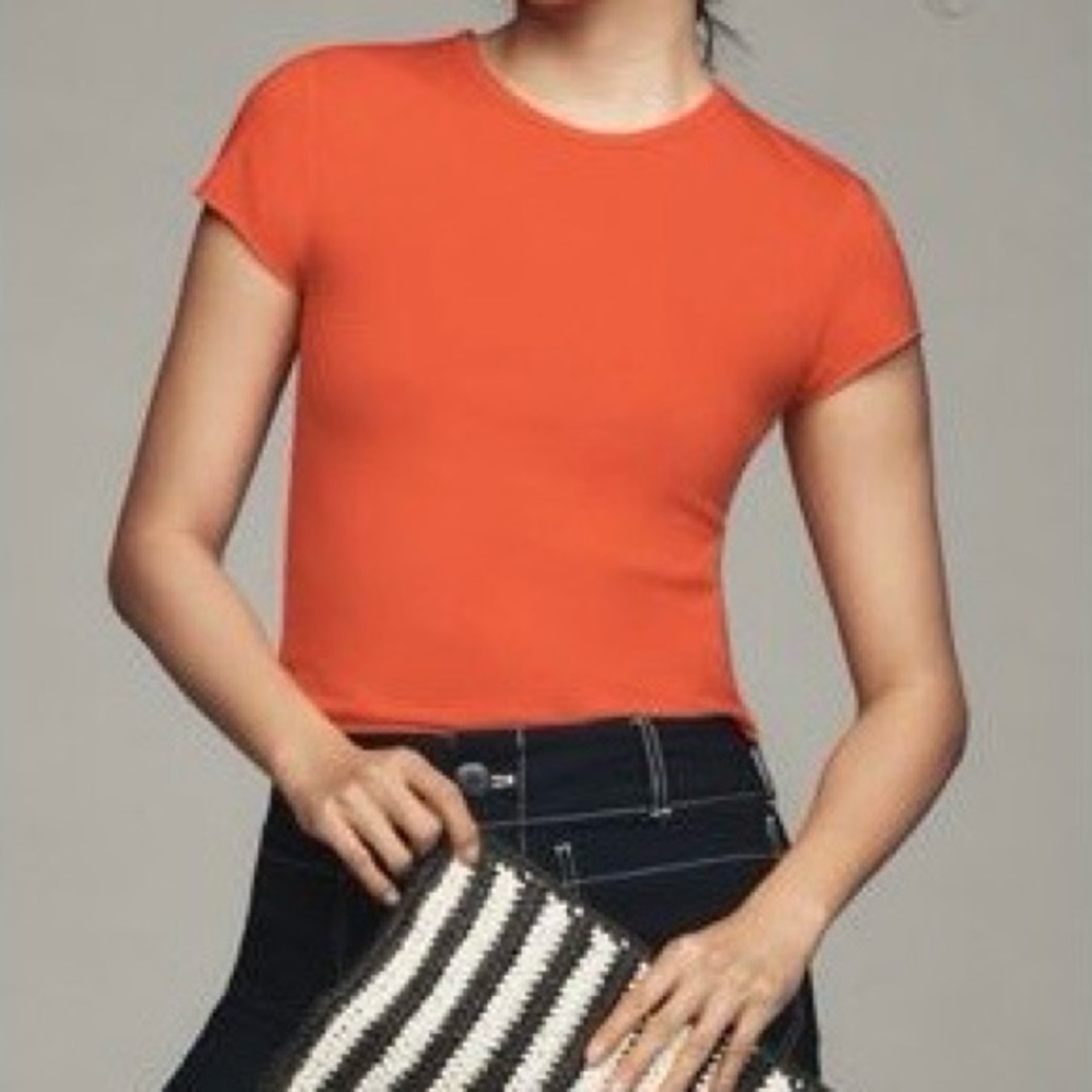 Anthropologie The Evan Short Sleeve Raw-Edge Orange Tee Women Size XS